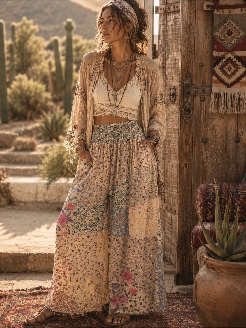 Jaded Gypsy Patchwork Wide-Leg Pant